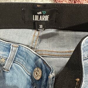 Lularoe skinny light wash with holes and frayed ankles size 30